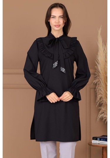 Asel Tunik Pantolon İkili Tesettür Takım Siyah Siyah