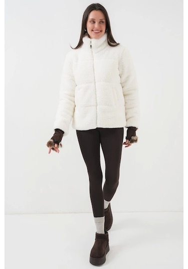 5178 Astarlı Peluş Mont - Beyaz Beyaz