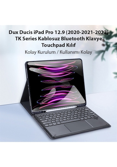 Dux Ducis iPad Uyumlu Pro 12.9 2020/21/22 Bluetooth Klavye Touchpad Kıl