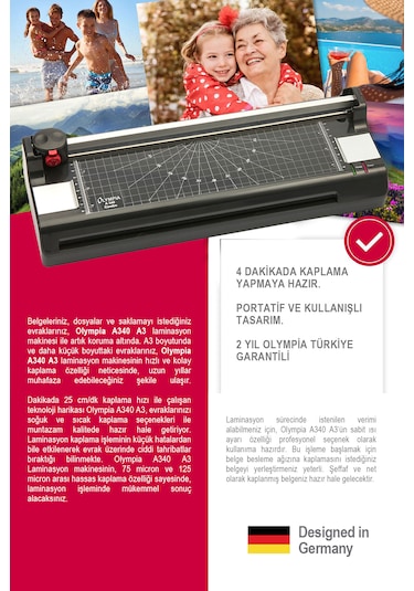 Olympia A340 3 In 1 A3 Laminasyon Makinesi + 15 PVC Filmi