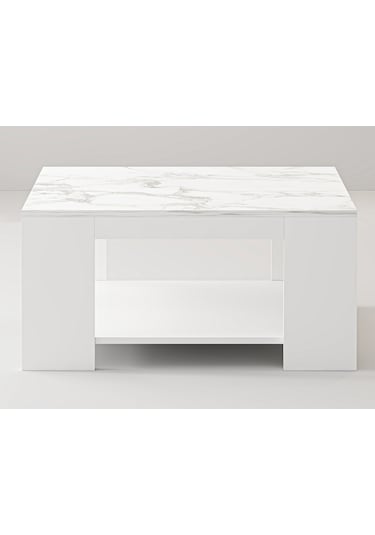 Lina Orta Sehpa – Modern Minimal Tasarım Beyaz Mermer/Beyaz