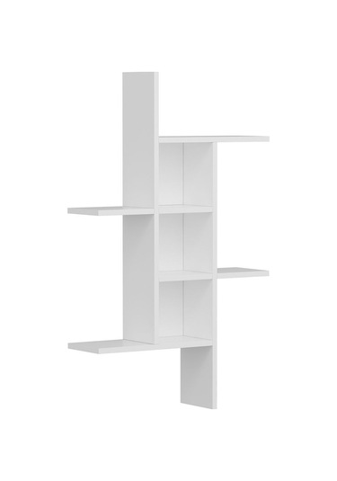 Madagaskar Duvar Rafı – Asimetrik Tasarım, Duvara Monte Dekoratif Kitaplık - Beyaz