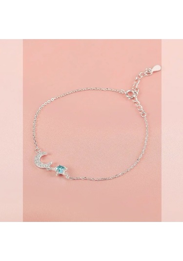 925 Ayar Gümüş Zirkon Mavi Taşlı Ay Bileklik