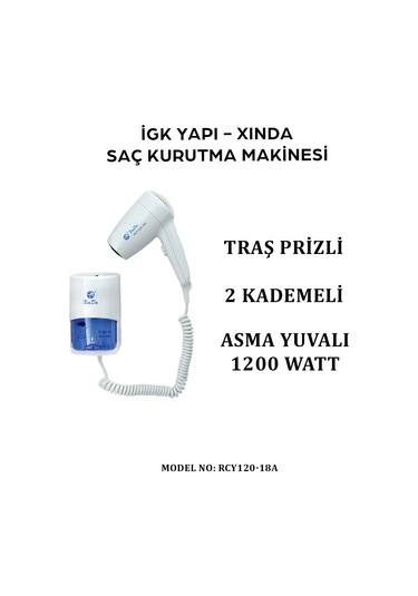 İgk Yapı Xında Kordonlu Saç Kurutma Makinesi Rcy120-18a