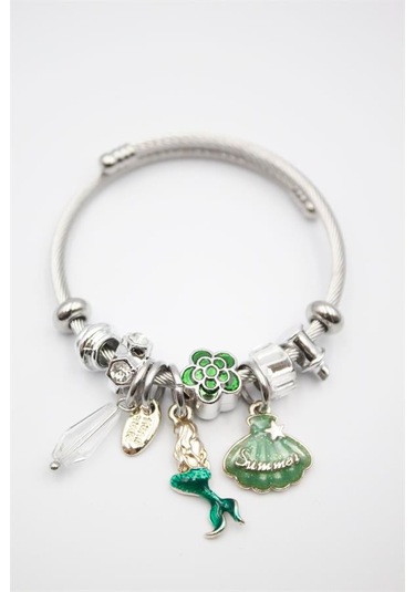 Çelik Charmlı Deniz Kızı Bileklik - Yeşil Diğer
