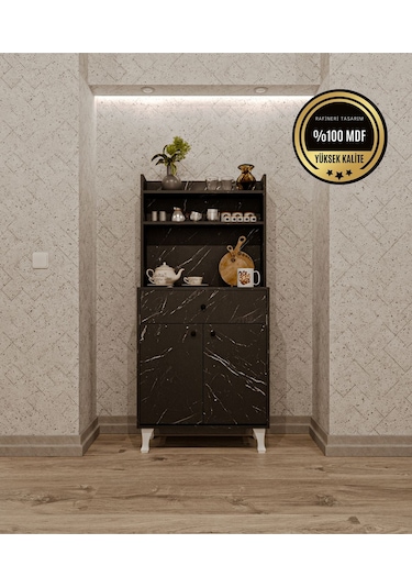 Dekorfim Çok Amaçlı Airfry Dolabı Kahve Köşesi Siyah