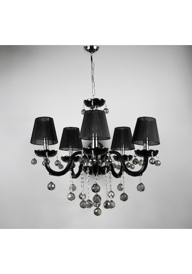 Avize Siyah Salon Oturma Misafir Yatak Odası 5 Li Cam Kol 10'lu Siyah