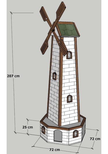 Mandu Yel Değirmenli Ahşap Kedi Evi 80 x 80 x 207 CM