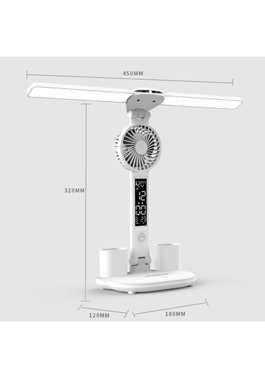 Maoyaya Fanlı Çift Kafa Led Masa Lambası, Dokunmatik Kontrol, Saat Ve Kalem Tutuculu Diğer