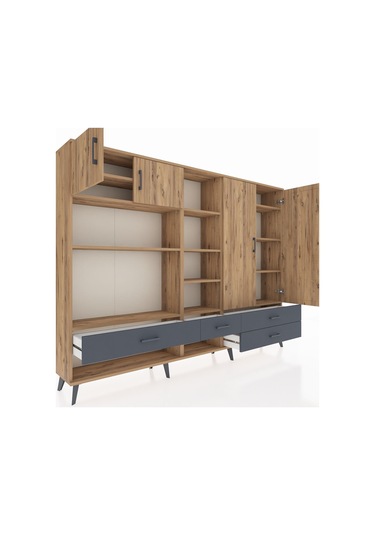 Arges Dolap 12 Raflı 4 Çekmeceli 4 Kapaklı 220x30x163 Çam-çam/ant Çam-çam/antrasit