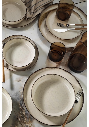 Kütahya Porselen Moderna 24 Parça 6 Kişilik Yemek Seti Tarçın Çok Renkli