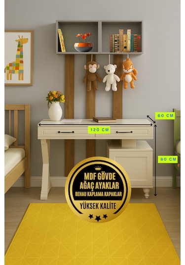 Alin Çalışma Masası Mdf Gövde Ağaç Ayaklı Fonksiyonel Ve Modern Genç Odası Masası Bej