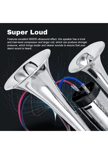 Createtech 600db Çift Borulu Kompresörlü Araç Kornası - 12v, Motosiklet, Kamyon, Otobüs İçin