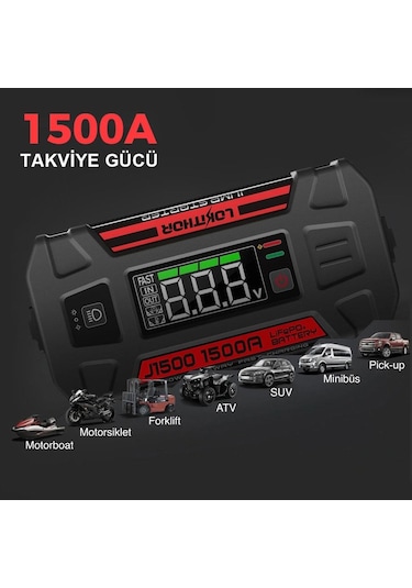 Lokithor J1500 12v 1500amp Lifepo4 Akıllı Akü Takviye + Powerbank + Led Lamba