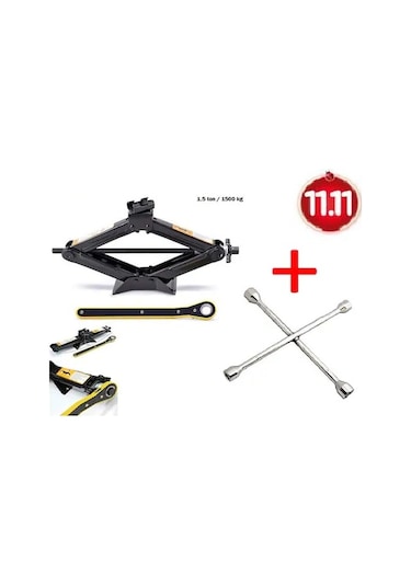 Oto Kriko 1.5 Ton Makas Cırcır Kriko +4 Lü Bijon Anahtarı