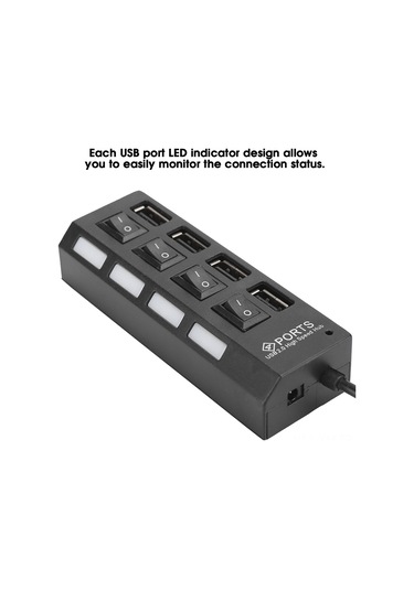 Ximistore9 Usb 2.0 Hub Siyah 4 Portlu Bağımsız Anahtar Ve Led Göstergeli, 480mbps Hızlı Veri Transferi, Çoklu Cihaz Uyumlu