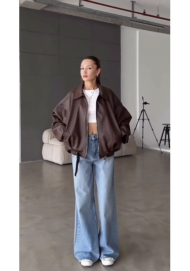 Prifaldi Pb Oversize Bomber Deri Ceket Kahverengı