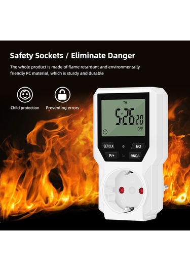 Yuntech01 Akıllı Zamanlayıcı Prizi 16a/3680w - 10 Grup Zaman Ayarı, Dijital Ekran, Enerji Tasarrufu, Avrupa Standartı, Dahili Li-pil