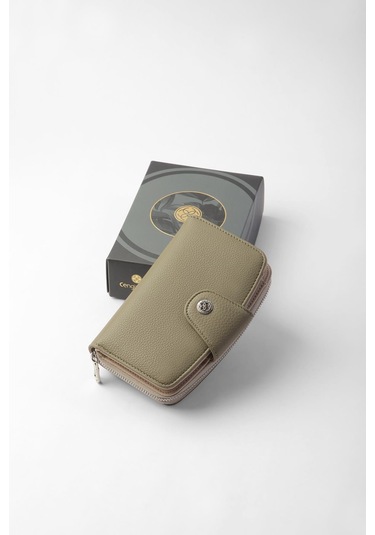 Cengiz Pakel Orta Boy Çıt Çıt Detaylı Kadın Cüzdan/portföy - 65300 - Haki/vizon 65300-haki-vizon