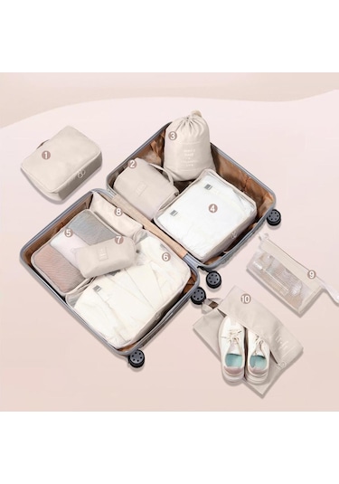 Homyl 7 Parça Ambalaj Küpleri Organizatörler İpli Çanta Bej