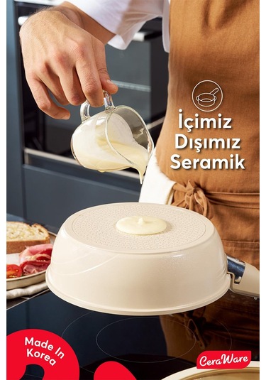 Ceraware Hona Daily 9 Parça Tak Çıkar Saplı Iç Içe Geçebilen Seramik Yapışmaz Tencere Tava Seti Bej