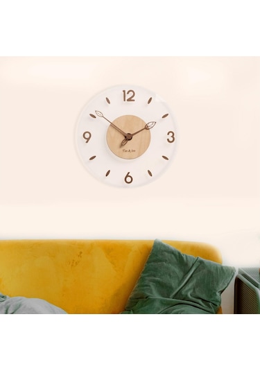 Suntek Dükkan Dekorasyonu İçin Sessiz Dekoratif Yuvarlak Ahşap Akrilik Duvar Saati 14" Çok Renkli