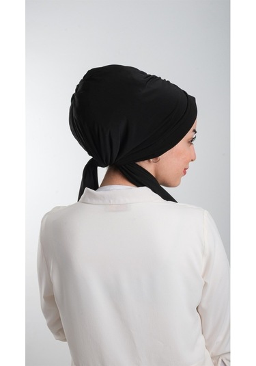 Siyah Pratik Hazır Geçmeli Tesettür Bone Kesik Elyaf Sade 2111_01 Siyah