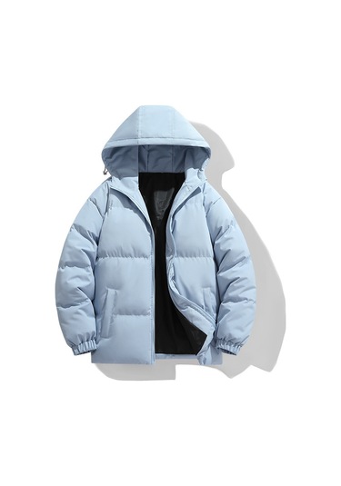Yeni Kış Erkek Pamuklu Dolgulu Ceket, Kore Tarzı, Kapüşonlu, Kalınlaştırılmış, Sıcak, Modaya Uygun, Pamuklu Dolgulu Ceket, Erkek Giyim Üstü Mavi