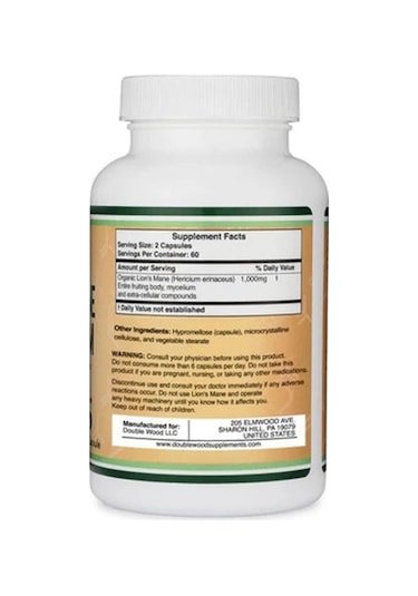 Double Wood Organic Lions Mane Mushroom Caps Brain Support