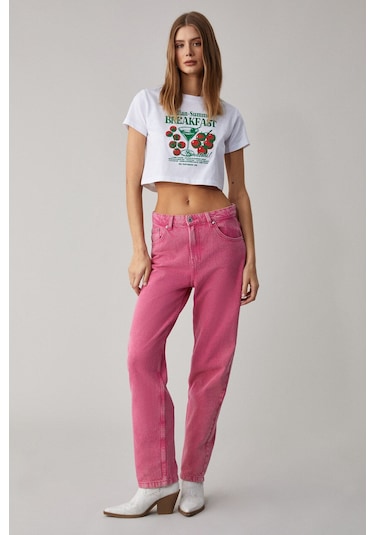 GRIMELANGE Belveth Kadın Bisiklet Yaka Oversize Beyaz T-shirt Beyaz