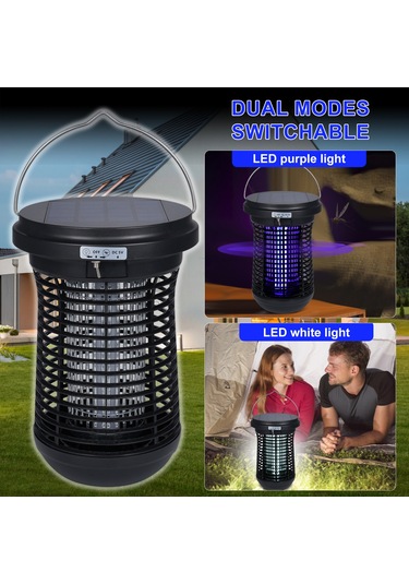 Xindoker Lt807s Güneş Enerjili Elektrikli Mus Lamba - Dış Mekan Su Geçirmez, 1500v Ağ, 2500mah Pil, Beyaz Led Aydınlatma + Mor Işık Kovucu, Bahçe/çiftlik Uygun Siyah