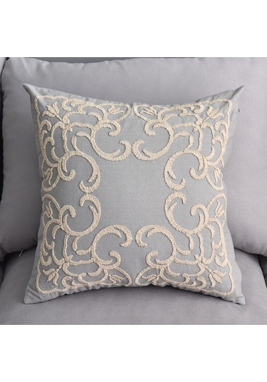 Sones Pamuklu Kordon Nakışlı Yastık Minder Kılıfı Çekirdeksiz, Boyut: 50x50cm Gri