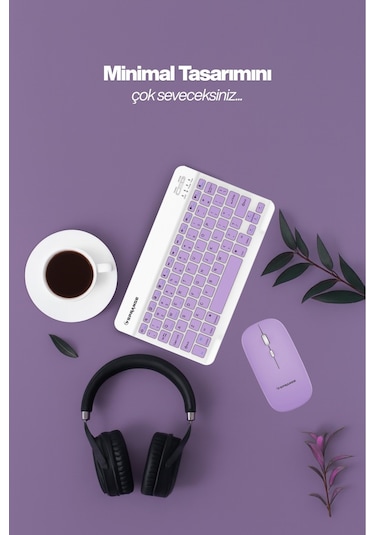 Tablet Ve Telefonlar İçin Bluetooth - Wireless Klavye Ve Mouse Set - Pembe Diğer