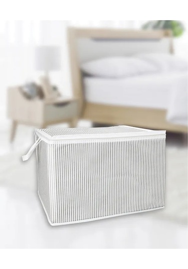 4 Adet Gri Çizgili Fermuarlı Mini Boy Hurç Yastık-kazak-kıyafet Düzenleyici 45 40 30 Cm Gri-beyaz