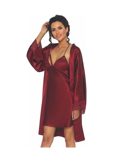 Pierre Cardin 4250 Gecelik Sabahlık Takım - Bordo Bordo