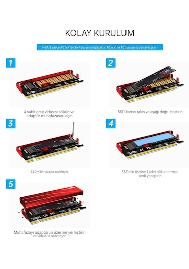 M.2 Nvme'yi Pcı-e 4.0 X16 Adaptörüne Dönüştürücü Isı Emicili İle