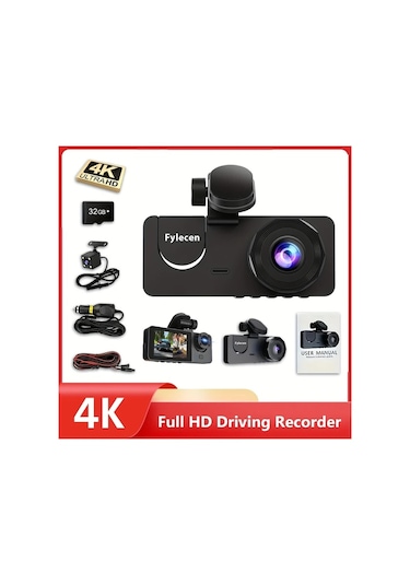 Xuweiwei Upgrade 4k 32g 3 Kanallı Araç Kamerası Ön Ve Arka Dahili 32gb Sd Kart Kızılötesi Gece Görüşü