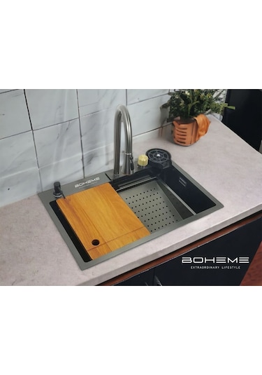 Boheme Teknolojik Eviye Seti Şelale, Çelik Batarya Mutfak Evyesi 3 Fonksiyonlu Bataryası Dahil Diğer