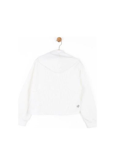 Kız Çocuk Pamuklu Sırtı Tirko Detaylı Fleurs Sweatshirt-14790 Ekru