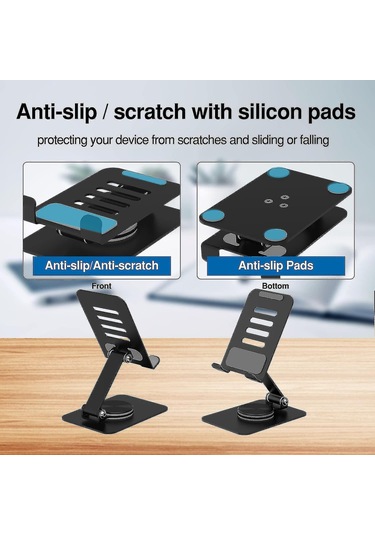360 Dönebilen Cep Telefonu Standı, Ayarlanabilir Katlanabilir Masaüstü Telefon Tutucu Tüm Iphone Ipad Tablet 4-10'' İle Uyumlu