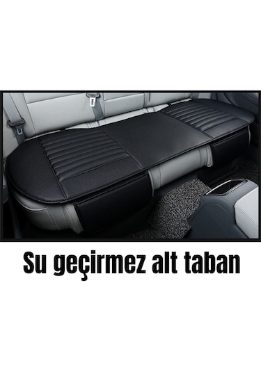 Teknomndr00266 Su Geçirmez Ön Arka Araba Koltuk Minder Deri Siyah Oto Koltuk Minderi 3'lü Oturak Örtüsü