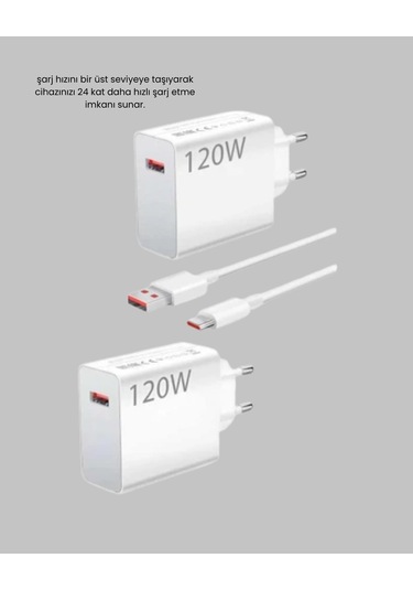 120w Hızlı Şarj Başlığı Ultra Güçlü Type-c Adaptör Kablo Dahil