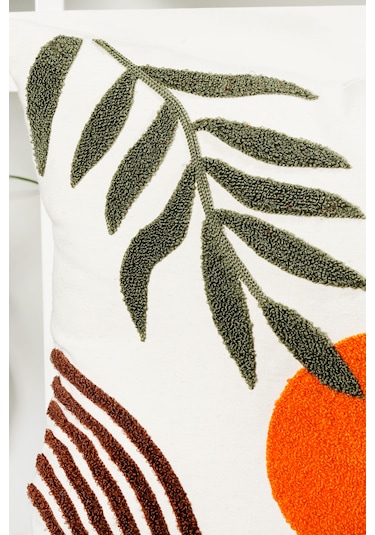 Punch Nakışlı Bohem Kırlent Kılıfı 45x45 Cm, Beyaz Kumaş, Dekoratif Yastık Kılıfı Karışık/Çok Renkli