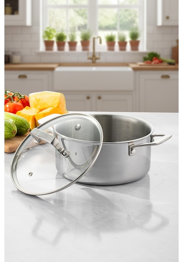 Emsan Pro Tri Ply Derin Tencere Çelik 24 Cm Gümüş