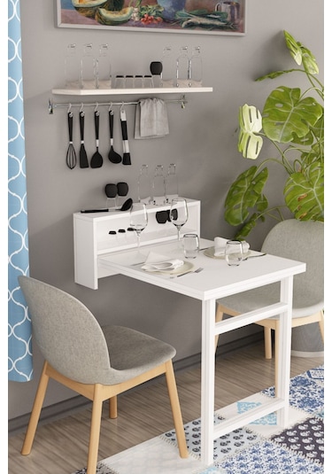 Dekorfim DF01106B Duvara Monte Pratik Katlanır Kırma Mutfak ve Yemek Masası