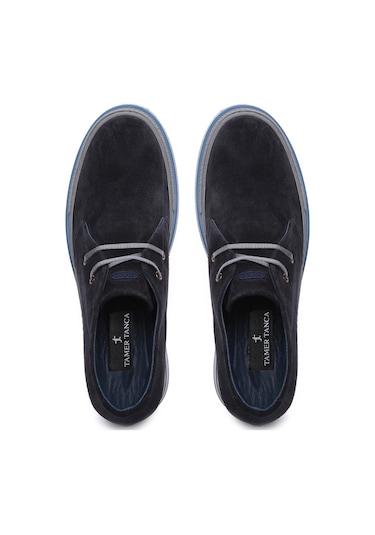 Tamer Tanca Erkek Hakiki Deri Lacivert Süet Casual Bot 86 1618-1 B Erk Bot Lacı Suet