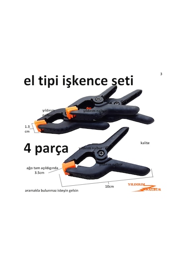 El Tipi İşkence Küçük Boy 4 Parça Plastik Hobi İşkence Mengene Mo