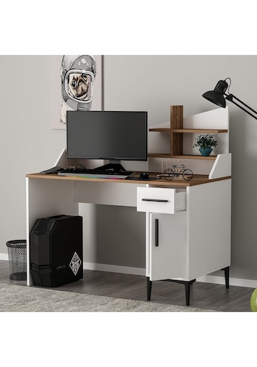 Zeta Çalışma Masası Bilgisayar Masası Ofis Masası Beyaz - Kemençe