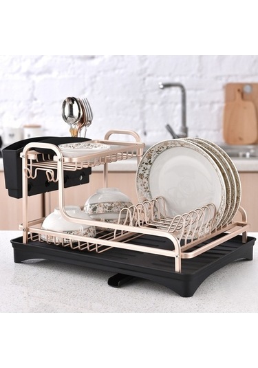 Didadodo Çift Katmanlı Uzay Alüminyum Bulaşıklık Mutfak Drenaj Rafı Çok Renkli