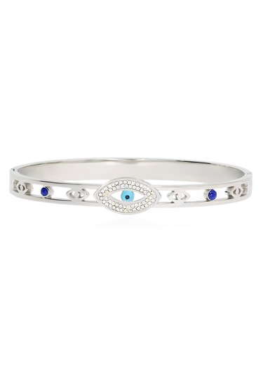 Kadın Mavi Taş Detay Göz Model Çelik Bilezik Gümüş